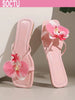 SOCTU Summer New Butterfly Flower Slide Sandals For Women, Beach Slippers, Versatile Square Toe Flat Slippers For Outdoor Wear