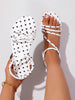 Women's New White Polka Dot Flat Sandals, Round Toe Design, Casual Commute Minimalist, Comfortable Fashion Summer Beach Flat Sandals